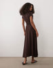 short sleeve midaxi dress with tie waist in chocolate