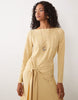 long sleeve full hem maxi dress with tie detail in Gold