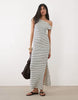 fallen shoulder maxi dress in stripe