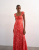 Topshop button front cap sleeve maxi sundress in red ditsy floral