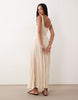 crinkle button up midi dress in stone