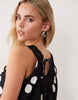 Petite v-neck smock poplin maxi dress with lace overlay in black and white polka dots