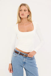 L&t Recycle Long Sleeve Scoop Neck Tee White