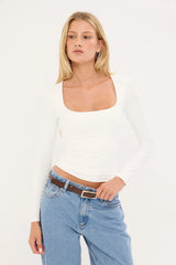 L&t Recycle Long Sleeve Scoop Neck Tee White