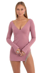 Crepe Rhinestone Slit Dress in Mauve