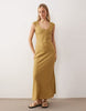 scoop neck bias cut maxi dress in olive green