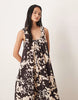 tech fabric scoop ruched neck maxi dress in abstract print
