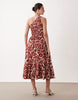 Nobody's Child Cecilia one shoulder tiered skirt cotton midi dress in brown abstract print