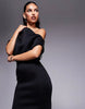 dramatic neckline midi dress in black in scuba-style fabric