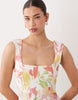 square neck seam detail midi dress in abstract floral print