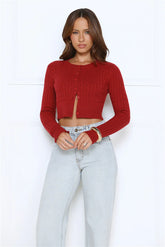 Knit Statement Cable Cropped Cardigan Red