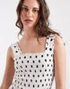 PIECES shirred frill trim mini dress in white and black polka dots