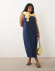 Curve denim fitted midi dress in rich mid blue
