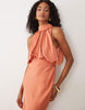 halter neck blouson satin maxi dress in copper