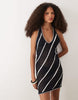 crochet knit mini dress with blanket stitch detail in black