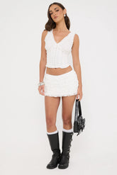 Luck & Trouble Lila Lace Mini Skirt White