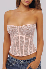pink lace boned corset top