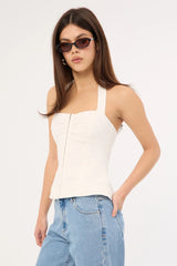 Perfect Stranger Menorca Linen Gathered Halter Top White