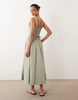 Abercrombie & Fitch twill v neck midi dress in mid green