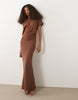 draped asymmetric neck maxi dress in brown