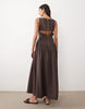deep v-neck dropped waist midaxi sundress in brown
