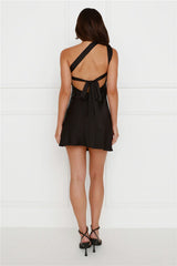 Big Cities One Shoulder Satin Mini Dress Black