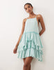double cloth washed mini sundress with distressed ruffles in washed ocean blue