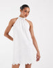 Pieces halterneck floral applique mini dress in white