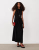 rib mix midi dress with drop waist in black