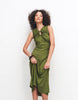 & Other Stories ruched sleeveless midi dress with keyhole in green