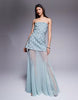 Premium cutwork embellished structured maxi dress with sheer full skirt in blue