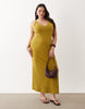 Curve wide rib sleeveless V-neck midi dress in khaki