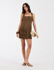 square neck flower applique mini dress in olive