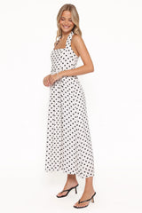 Gemini Halterneck Maxi Dress - White Polka Dot