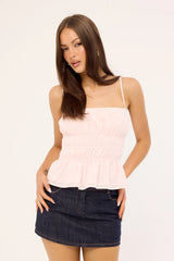 Luck & Trouble Tia Shirred Cami Top Pink