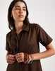 Threadbare poplin tiered midi shirt dress in chocolate brown