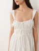 ruched bodice maxi sundress with full skirt and multi stitched hem in white