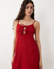 textured strappy mini dress with tie detail front in red