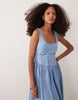 denim ballerina inspired midaxi dress in light blue