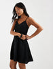 Vero Moda Petite button front cami mini skater dress in black