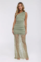 Headliner Muse One Shoulder Lace Maxi Dress Green