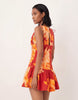structured cotton sateen tie bust dropped waist mini sundress in orange floral