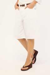 Motel Low Rise Denim Skater Shorts True White