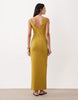 wide rib sleeveless V neck midi dress in mustard