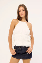 Luck & Trouble Serra Ruched Tie Top Off White