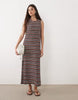 textured maxi tank dress with side split in multi stripe