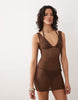 Free Society crochet mini beach dress with low back in dark brown