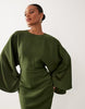 textured batwing bias waisted maxi dress in khaki