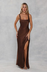 The Evelina Satin Maxi Dress Chocolate Brown
