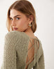 Mango crochet knit long sleeve mini dress with open back detail in pastel green